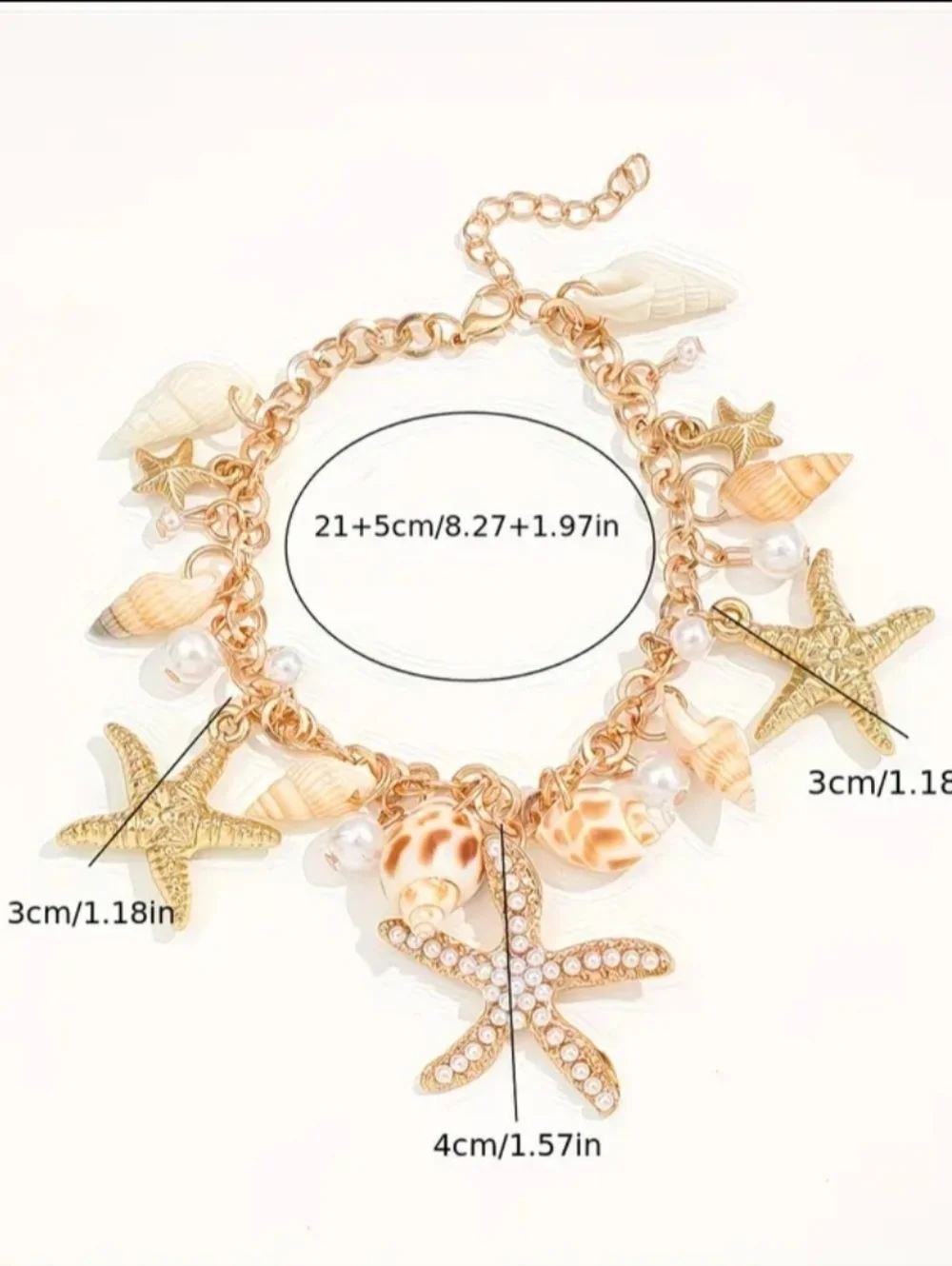 Starfish Ankle Bracelet Genuine Shells Lightweight Costume Jewlery